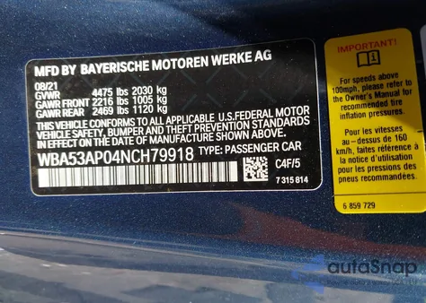 2022 BMW 430I z USA, uszkodzony, nr VIN WBA53AP04NCH79918